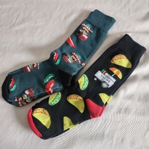 Fun Taco and Burger Socks - Black and Green